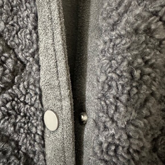 Sherpa Waffle Gray Coat Snap Button Collarless Coat - Picture 4 of 4